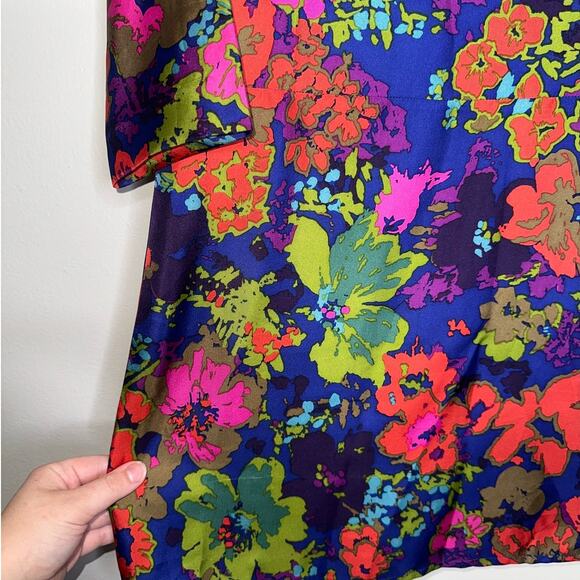 J.Crew Silk Jules Dress Blue Ashbury Floral Shift Long Sleeve Pockets 00 - Picture 6 of 8